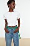 White 100% Cotton Rib Detailed Fitted Crew Neck Knitted Blouse TWOSS21BZ2050 - 3