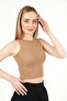 Women's Biscuit Halter Neck Ribbed Crop Blouse - 2