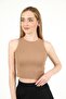 Women's Biscuit Halter Neck Ribbed Crop Blouse - 3