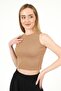 Women's Biscuit Halter Neck Ribbed Crop Blouse - 4