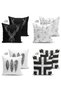 Double Sided Black and White Colored 4-Piece Concept Suede Pillow Throw Pillow Cover Set - 2