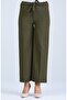 Women's Khaki Green Elastic Waist Tied Wide Leg Pants - 3