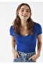 Women's V-Neck Navy Blue Basic T-Shirt