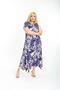 Plus Size Women's Relaxed Cut Patterned Short Sleeve Asymmetrical Viscose Combed Cotton Dress - 2