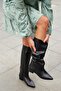 Women's Black Leather Fur Lined 3 Cm Heeled Daily Below the Knee Pointed Toe Boots - 3