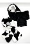 Double Sided Cow Pattern And Black Plush Scarf - 7