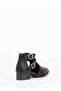 Moli Women's Laser Cut Double Buckle Black Shoes with Back Zipper - 7
