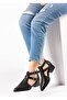 Moli Women's Laser Cut Double Buckle Black Shoes with Back Zipper - 4