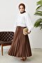 4521 Model - Brown Pleated Skirt, Elastic Waist