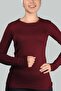 Long Sleeve Crew Neck Lycra Combed Cotton Women's Body - Claret Red
