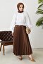 4521 Model - Brown Pleated Skirt, Elastic Waist - 3