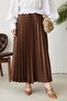 4521 Model - Brown Pleated Skirt, Elastic Waist - 4