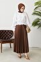 4521 Model - Brown Pleated Skirt, Elastic Waist - 5
