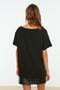 Siyah %100 Pamuk Oversize/Geniş Kalıp Kayık Yaka Örme T-Shirt TWOSS20TS0140 - 7