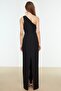 Siyah Pencere/Cut Out Detaylı Dokuma Uzun Gece Abiye Elbise TPRSS21AE0066 - 8