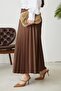 4521 Model - Brown Pleated Skirt, Elastic Waist - 7