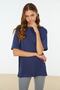 Lacivert %100 Pamuk Bisiklet Yaka Oversize/Geniş Kalıp Örme T-Shirt TWOSS20TS0134 - 7