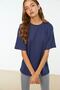 Lacivert %100 Pamuk Bisiklet Yaka Oversize/Geniş Kalıp Örme T-Shirt TWOSS20TS0134 - 8