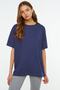 Lacivert %100 Pamuk Bisiklet Yaka Oversize/Geniş Kalıp Örme T-Shirt TWOSS20TS0134 - 11