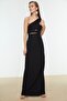 Siyah Pencere/Cut Out Detaylı Dokuma Uzun Gece Abiye Elbise TPRSS21AE0066 - 2