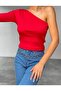 Women's One Shoulder Camisole Crop Red Blouse - 4