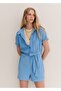 Women's Sky Blue Cotton Towel Woven Jumpsuit - 5