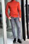 Slim-Fit Turtleneck Orange Knitwear Sweater - 2
