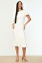 White Fitted/Fitted Flounce Lined Midi Woven Dress TWOSS20EL1342 - 10