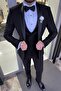 Slim Cut Shawl Collar Black Suit with Vest - 3