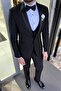 Slim Cut Shawl Collar Black Suit with Vest - 5