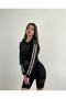 Women's Sports Transparent Sleeve Striped Sweatshirt Black - 2