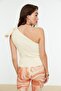 Ecru One-Sleeve Bow Detail Knit Blouse TPRSS22BZ0166 - 6