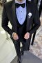 Slim Cut Shawl Collar Black Suit with Vest - 4