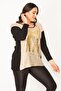 Women's Large Size Black Two-Tone Tunic with Lacquer Print Detail on the Front 65n31028