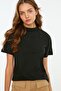 Siyah %100 Pamuk Basic Regular/Normal Kalıp Dik Yaka Örme T-Shirt TWOAW20TS0096 - 10