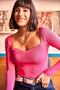 Women's Fuchsia Kiss Collar Crop Knitwear Blouse BLZ-19001690 - 2