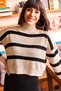 Women's Stone Striped Half Fisherman Crop Knitwear Sweater KZK-19000402
