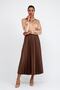 Women's Milky Brown Color Pleated Skirt with Elastic Waist - 2