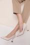 Women's Beige Leather Goblet Heel Pointed Toe Stiletto - 3