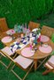 Gold Detailed Geometric Triangle Patterned Triangle Tassel Runner 1 Piece & 6 Pieces Pink Colored Supla - 2