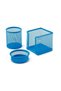 Blue Perforated A Top Metal Triple Set Pen Holder Attache Cube BlockDesk Organizer