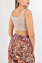 Women's Beige Corded Crop Tank Top - 4