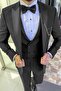 Slim Cut Swallow Neck Groom's Suit with Vest and Black Suit - 5