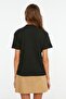 Siyah %100 Pamuk Basic Regular/Normal Kalıp Dik Yaka Örme T-Shirt TWOAW20TS0096 - 11
