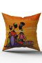 Modern Design 4-Piece Decorative Throw Pillow Cover with African Ethnic Figures (Ultra Quality Velvet Fabric) - 4