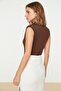 Kahverengi Balıkçı Yaka Kolsuz Esnek Çıtçıtlı Örme Body TWOAW22BD0006 - 6
