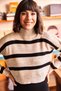 Women's Stone Striped Half Fisherman Crop Knitwear Sweater KZK-19000402 - 3