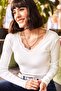 Women's Ecru Collar Lace V-Neck Camisole Knitted Blouse BLZ-19001713 - 5
