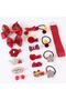 18 Pieces Bag Boxed Luxury Baby Kids Buckle Strap Set Rubber Collet Bow Glitter Gold Red - 6