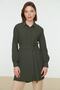 Green Belted Hidden Placket Woven Shirt TCTSS21TN0049